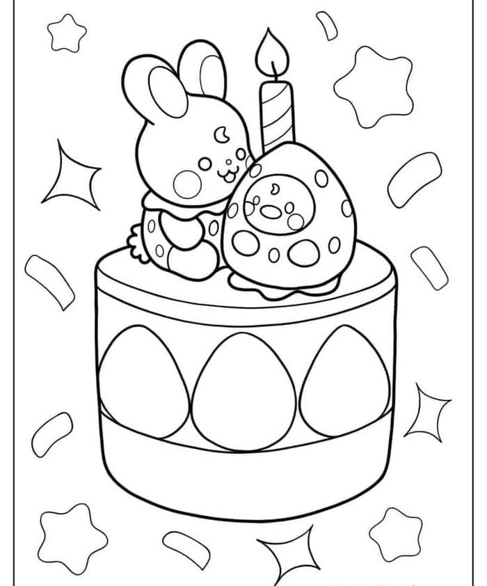Tổng hợp 78+ mẫu tranh tô màu bánh sinh nhật cute siêu đẹp 28 Tranh tô màu bánh sinh nhật hình thỏ nhỏ và dâu tây siêu đáng yêu