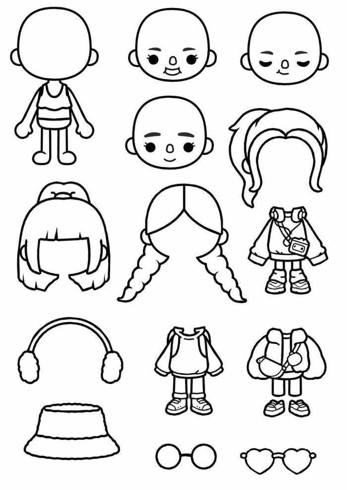 99+ Tranh tô màu búp bê giấy chibi cute dễ thương 18 Tranh tô màu búp bê Tocaboca cắt giấy và lắp ghép cho bé