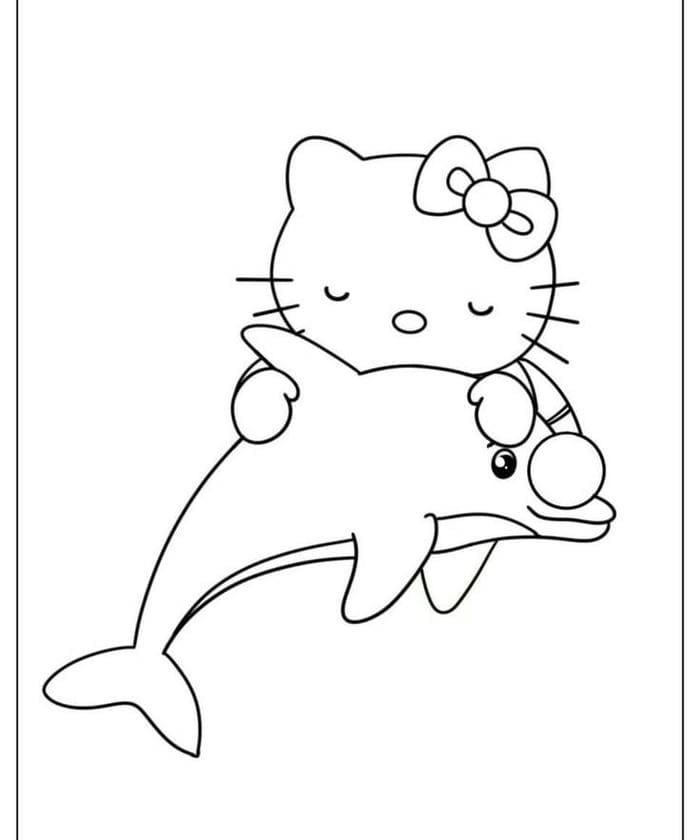Top 100+ bộ tranh tô màu cá heo cute dễ thương cho bé sáng tạo 10 Tranh tô màu cá heo cùng mèo Kitty