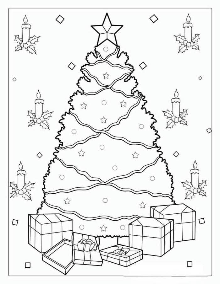 Tranh tô màu cây thông noel đơn giản cho bé