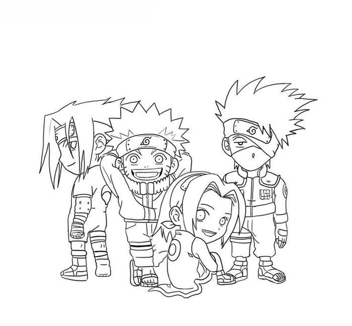 Tranh tô màu chibi Naruto và những người bạn siêu đáng yêu