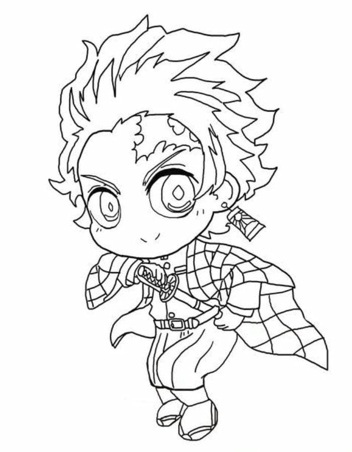 Tranh tô màu chibi Tanjiro đơn giản