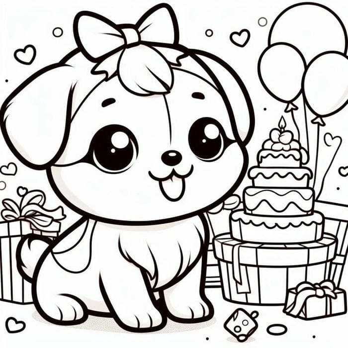 Tổng hợp 100+ tranh tô màu con chó cute đẹp cho fan nhí 22 Tranh tô màu chó con cùng bánh sinh nhật dễ thương