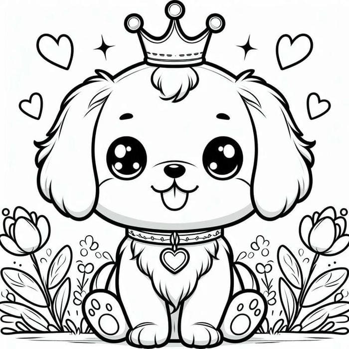 Tổng hợp 100+ tranh tô màu con chó cute đẹp cho fan nhí 27 Tranh tô màu chó con đội vương miện đáng yêu cho bé