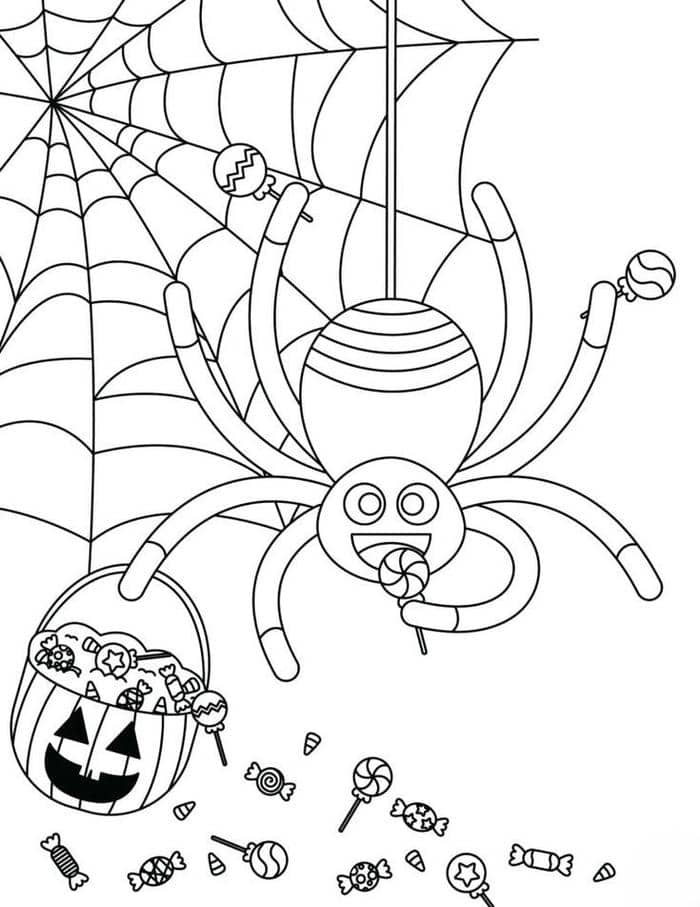 Tranh tô màu con nhện Halloween cute cho bé