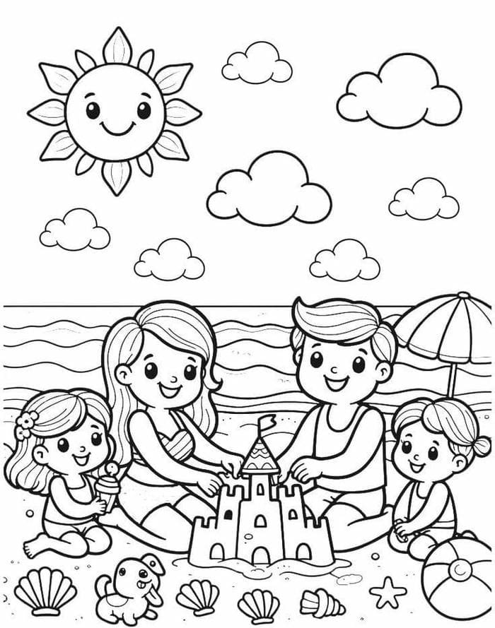 Top 999+ bộ tranh tô màu gia đình 4 người cho bé vẽ đơn giản 25 Tranh tô màu gia đình cùng nhau đi biển