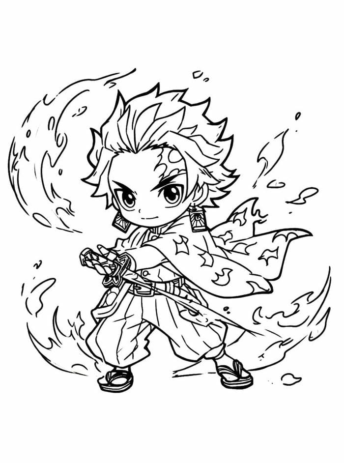 Tranh tô màu hình Tanjiro chibi siêu dễ thương