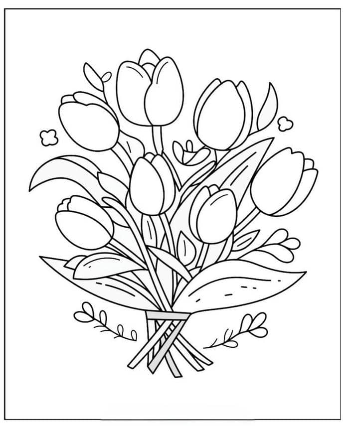 Tranh tô màu hình bó hoa tulip