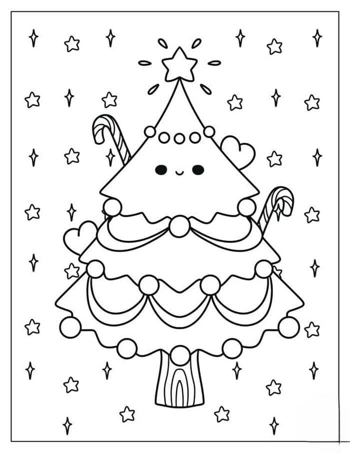 Tranh tô màu hình cây thông noel đơn giản cho bé