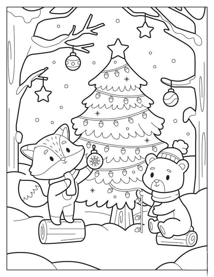 Tranh tô màu hình cây thông noel