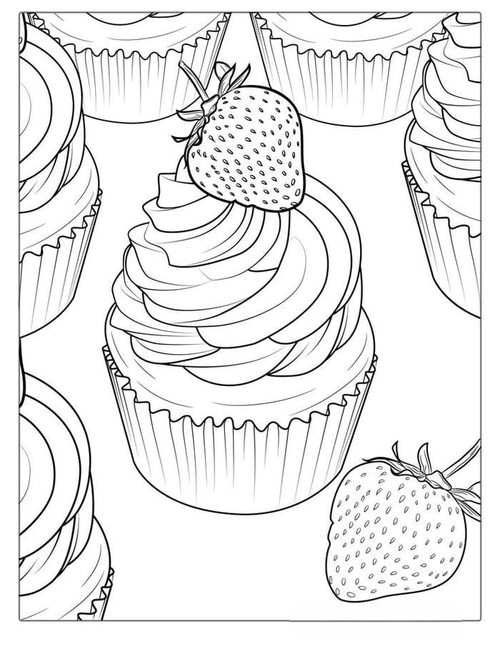 Tranh tô màu hình cupcacke dâu tây