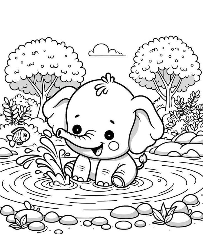 Tải miễn phí 100+ hình ảnh tranh tô màu con voi đẹp dễ thương 25 Tranh tô màu hình voi con nghịch nước siêu đáng yêu