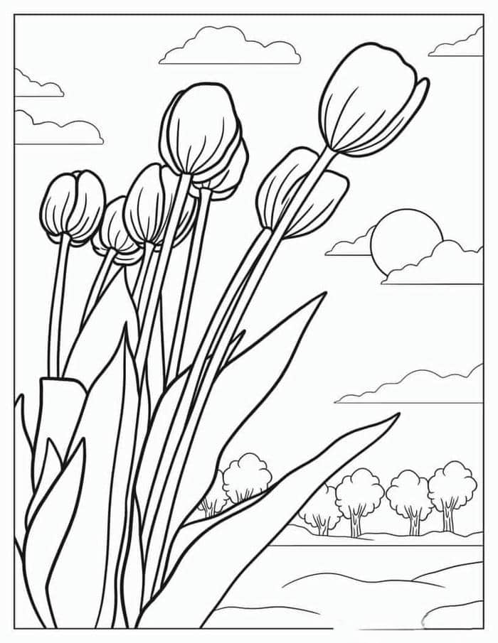 Gợi ý 78+ bộ vẽ tranh tô màu hoa tulip đẹp nhất cho bé 30 Tranh tô màu hoa tulip đơn giản