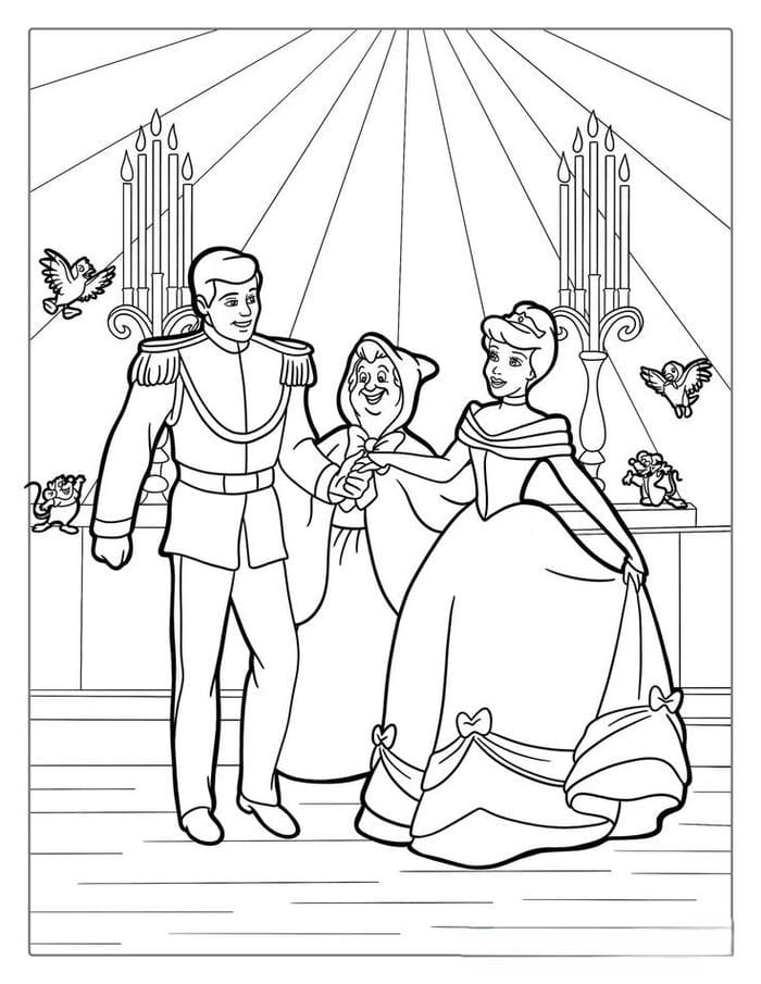Tranh tô màu hoàng tử và công chúa Cinderella