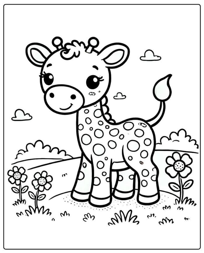 Giraffe  Colouring Page Template - 7