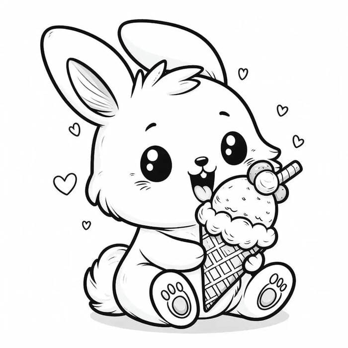 199+ Hình tranh tô màu con thỏ chibi cute dễ thương cho bé 21 Tranh tô màu thỏ con ăn kem đáng yêu