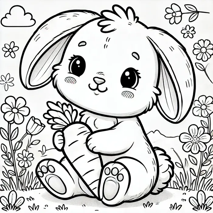 199+ Hình tranh tô màu con thỏ chibi cute dễ thương cho bé 27 Tranh tô màu thỏ con ôm cà rốt đáng yêu cho bé