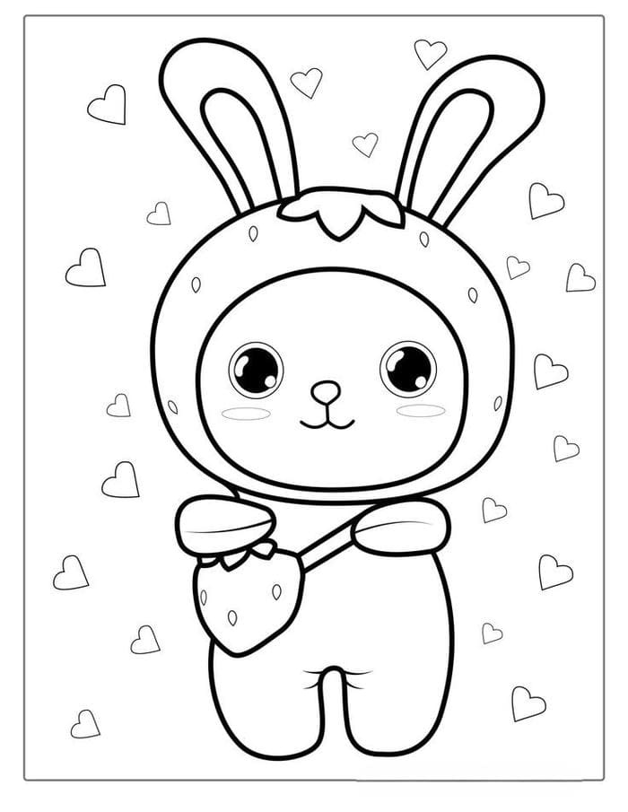 Tổng hợp 99+ tranh tô màu quả dâu tây cute cho bé 33 Tranh tô màu thỏ nhỏ đội mũ quả dâu tây