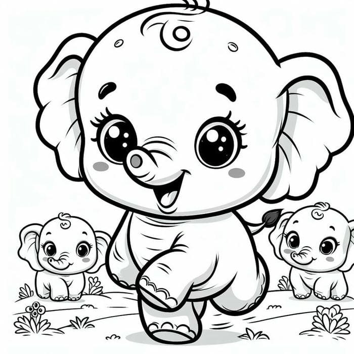 Tranh tô màu voi con chibi đáng yêu