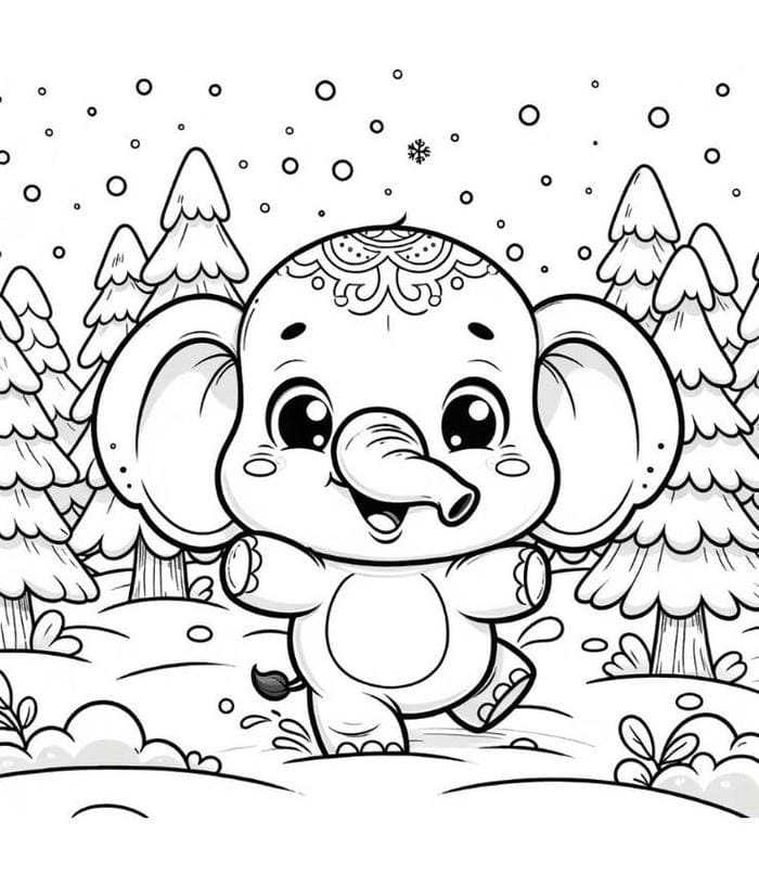 Tranh tô màu voi con đơn giản, cute