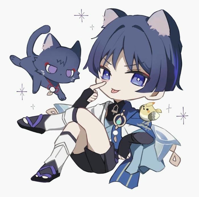 Wanderer chibi cùng mèo con siêu đáng yêu