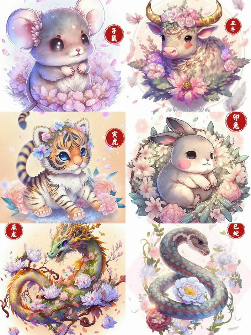 ảnh 12 con giáp cute màu hồng