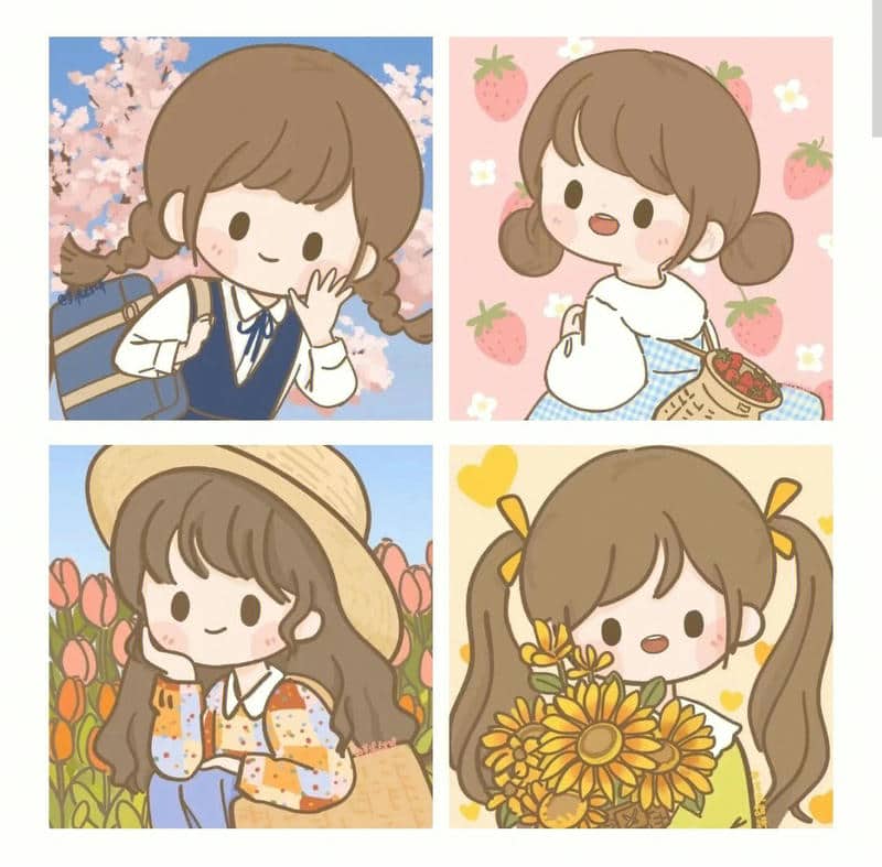 hình ảnh 4 người bạn thân chibi cute