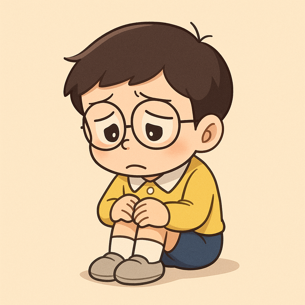 avatar nobita chibi buồn ngồi ôm gối