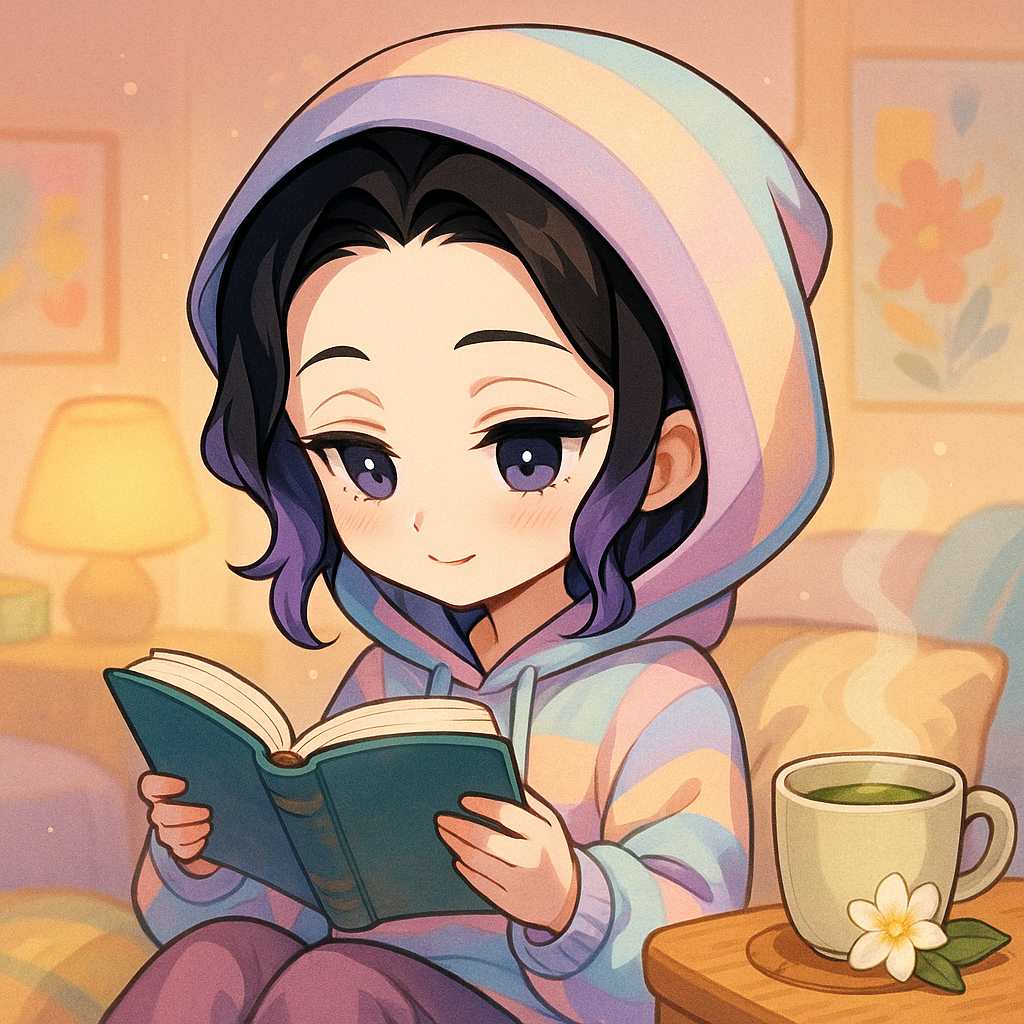 Shinobu Chibi Cute – Khi Nụ Cười Dịu Dàng Gây Sát Thương Gấp Đôi 3 Shinobu chibi mặc hoodie pastel đang đọc sách
