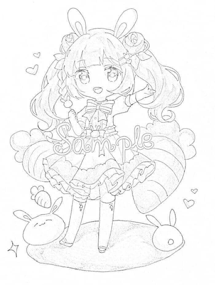 tranh tô màu anime girl cute